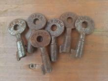 Lot of 6 Railroad Switch lock Keys UPRR Central RR of New Jersey Etc.