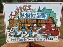 1989 NOS Mint Sappo's Radiator Shop Best Place In Town To Take A Leak Embossed Tin Metal Sign