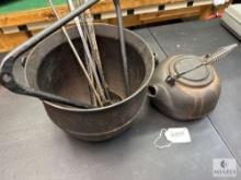 Cast Iron Kettle with Cauldron and Tools