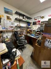 Corner Office Area with Model Train Parts, Hand Tools, Desk, Chair, Model Train Hardware