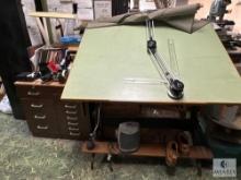 Drafting Table with Cabinet and Contents