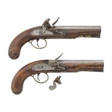 Pair of British Flintlock Pistols  with Belt Hooks by Hampton