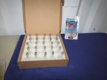 N I B Box Of 25 G40 Clear Globe Bulbs And 2 New Philips G16.5 Clear Globe Bulbs