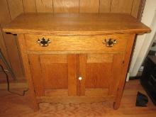 Oak Wash Stand Cabinet 1 Over 2 w/Bow Front & Dovetail Drawer