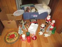 Christmas Decorations Lot Ceramic/Bisque Figurines, Lighted Acrylic Musical Trees ,Dept 56