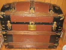 Antique Dome Top Camelback Hump Steamer Trunk Travel & Storage Chest w/Insert Tray,  Lid