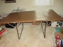 Metal Simulated Wood Grain Folding Camping Table- Top 60" x 30"