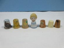 Lot Collectible Thimbles 5 Wooden, Girl Figure & Other