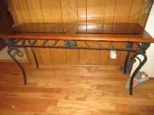 Gorgeous French Inspired Wrought Iron Table Base Fleur De Lis Accent Wood Trim Console/Sofa