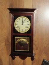 Traditional Regulator Key Wind Wall Clock by E. Ingraham Co. w/Key & Brass Pendulum