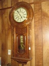 Phenomenal Large Regulator Long Case Wall Clock Impressive Heavily Carved Wood Case Brass