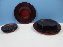 12pcs Ruby Pressed Glass Dinnerware 4 Plates 11 1/4", 4 Salad 8 1/4" Plates & 4 Saucers