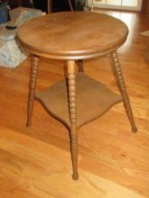 Oak Victorian Era Style Center Table w/Lower Shelf on Ring Turned Legs-28 1/2"H Top 20" Round