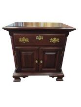 Mahogany Nightstand with Gold Handles and Two Drawers