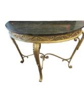 Gold and Black Marble Console Table with Ornate Design