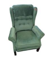 Green Upholstered Recliner Chair with Wooden Legs and Footrest