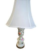 White and Green Table Lamp with White Shade and Brass Base