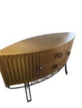 Gold and Black Striped Dresser with Black Metal Legs