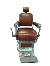 Vintage Koken Barber Chair with Foot Pedal and Chrome Frame.