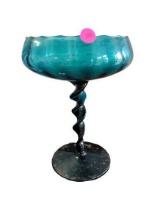 Spiral Design Teal Glass Wine Glass Stemware