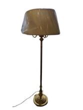 Brass Floor Lamp with White Shade and 3 Bulbs.