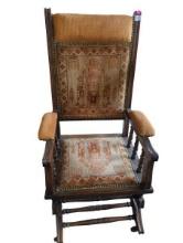 Wooden Rocking Chair with Patterned Cushion and Backrest