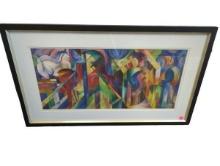 Abstract Colorful Painting in a Black Frame - Modern Art Piece