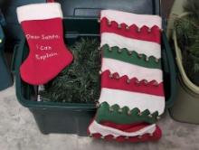 (BASE) LOT OF CHRISTMAS DECOR TO INCLUDE: A CHRISTMAS CARD STOCKING WITH BELLS, DEAR SANTA I CAN