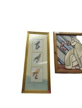 Framed Artwork of Three Birds - Colorful Animal Drawing.