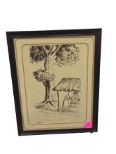 Framed Ink Print of Two People Sitting Under a Tree