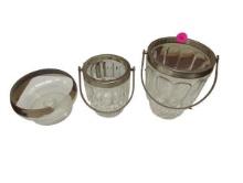 Set of Three Glass Bowls with Metal Handles