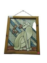 Stained Glass Cat and Butterfly Window Hanging