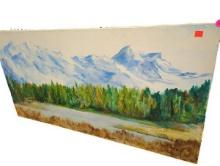 Mountain Landscape with River and Trees Painting - Colorful Artistic Depiction