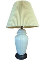 White Table Lamp with Pleated Shade and Black Base