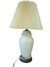 White Table Lamp with Pleated Shade and Black Base