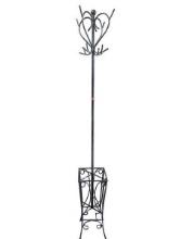 Black Rustic Metal Coat Rack with Curved Hooks and Heart Shaped Design and Umbrella Stand