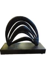 Black Metal Abstract Sculpture on Base