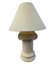 White Column Pedestal Lamp with White Lampshade and Sculptural Design