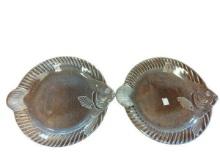 Set of Two Clear Glass Serving Plates with Fish Design