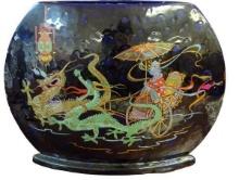 Cobalt Blue Vase with Dragon and Woman in Carriage Design