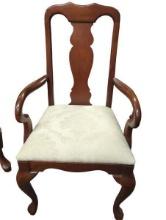 Elegant Cherry Chair with White Floral Upholstery