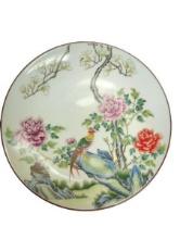 Vintage Chinese Blue and White Porcelain Plate - Bird and Floral Design, Decorative Ceramic Art