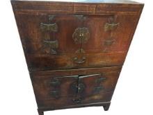 Pair of Antique Japanese Storage Cabinets with Rice Paper Lining with Japanese Script