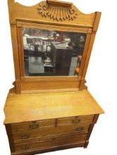 Antique Wooden Dresser with Mirror and Carved Details