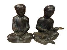 Pair of Painted Metal Bookends - Asian Boys Reading Books