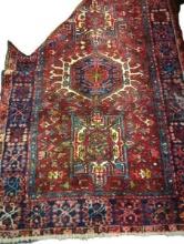 Vintage Handknotted Rug with Maroon and Blue Pattern