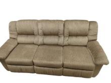 Beige Double Reclining Sofa with Brown Accents