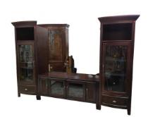 Modern 3 Piece Entertainment Center with Glass Doors and Shelves