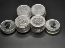 (50) 2012 & 2013 Canada 9999 Fine Silver 1 OZ Argent PUR $5 Coins