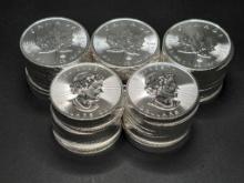 (50) 2019 Canada 9999 Fine Silver Maple Leaf 1 OZ Argent PUR $5 Coins